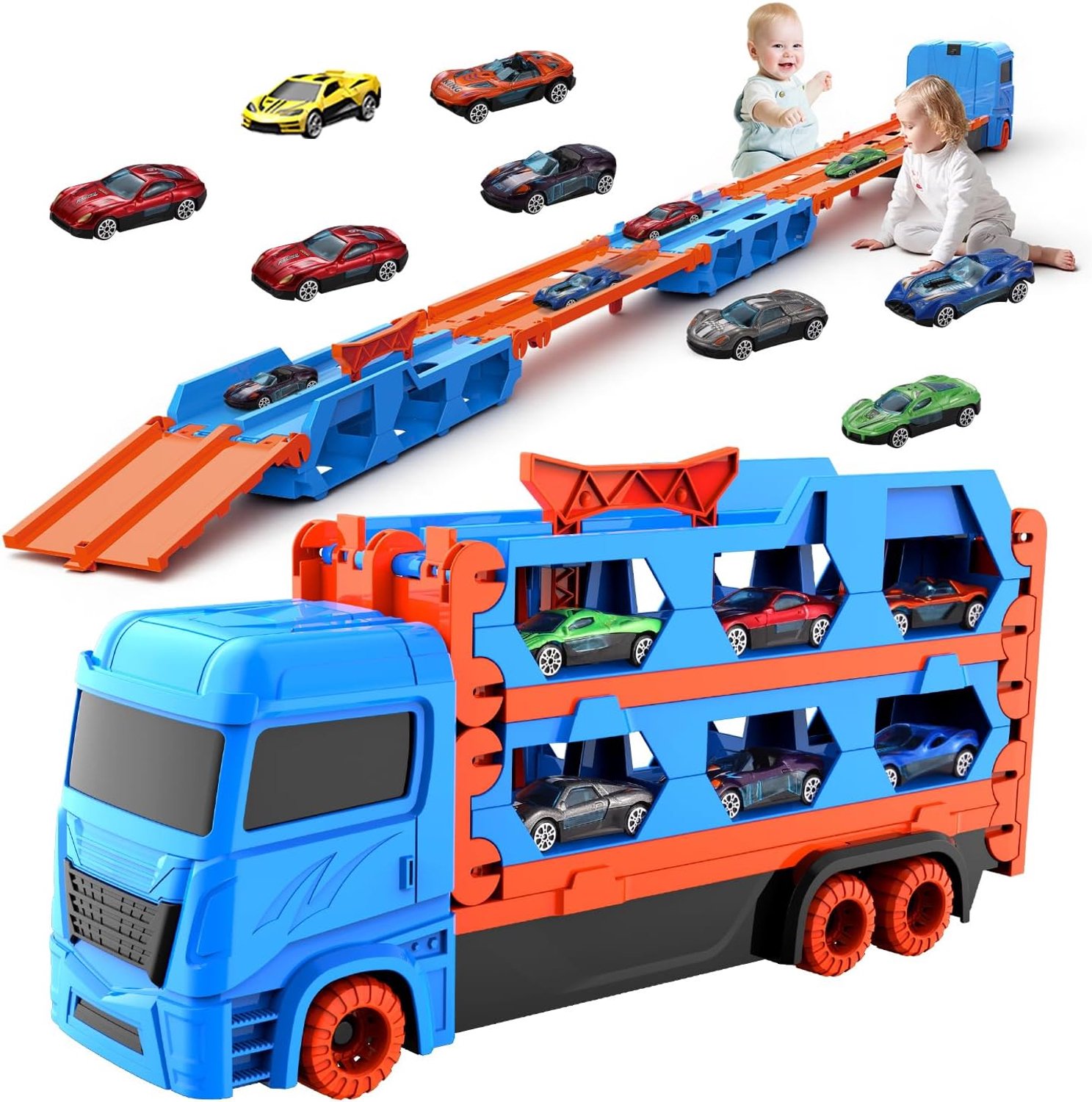 QEVA Autogarage Speelgoed - Parkeergarage Speelgoed - Speelgoed Garage - Reed, Blauw - 45cm x 20cm x 28cm