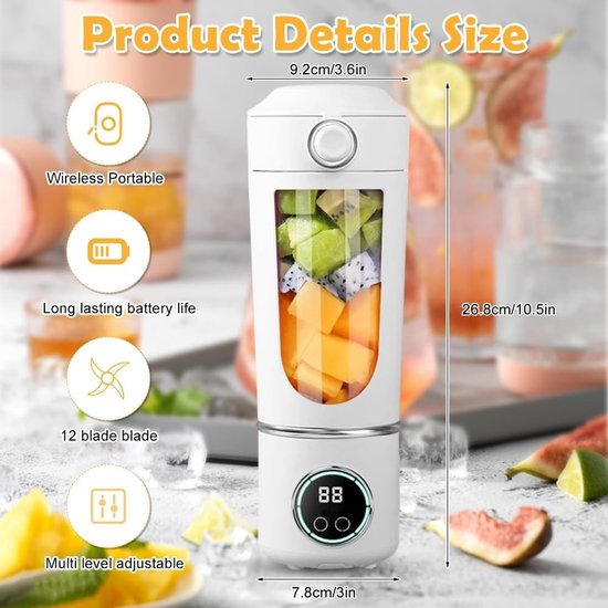 Draagbare Blender voor Smoothies, Milkshakes en Sappen - 700ml Oplaadbare Cup met Lekvrije Deksel en Drinkopening — afbeelding 5