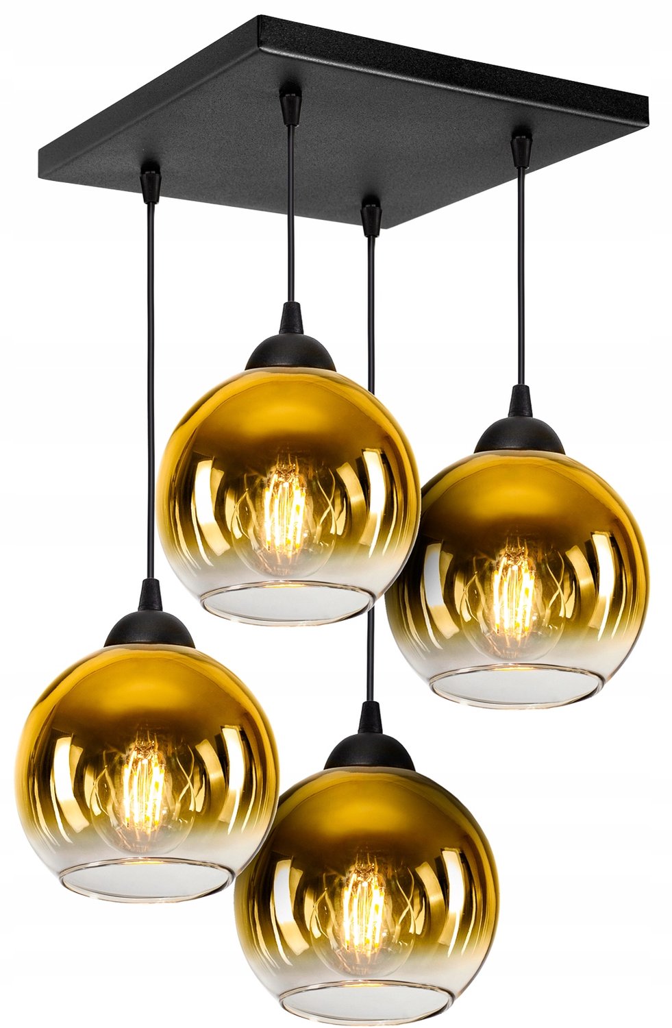 Merkloze Glazen Hanglamp met Gouden Kappen - 4x E27