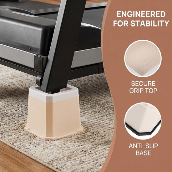 2 Stuks Stapelbare Treadmill Incline Riser Blocks Antislip Verstelbare Verhogers voor Thuis Gym Stevige Steunpoot Pads voor Nivelleren Hellende Training Beige — afbeelding 4