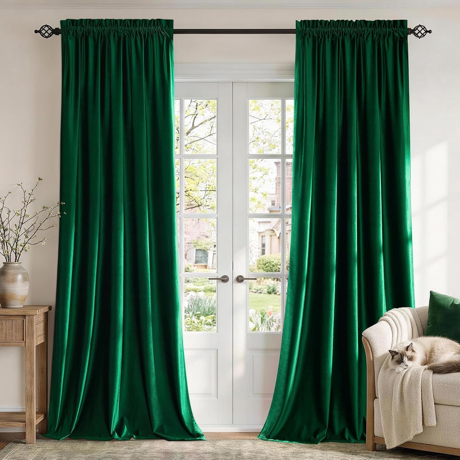 Smaragdgroene Fluwelen Gordijnen 84 inch voor Woonkamer Luxe Kamer Verduistering Geluidsreducerend Gordijn Elegante Slaapkamer Thermisch Geïsoleerde Moderne Zware Zachte Geluiddichte Staaf Pocket