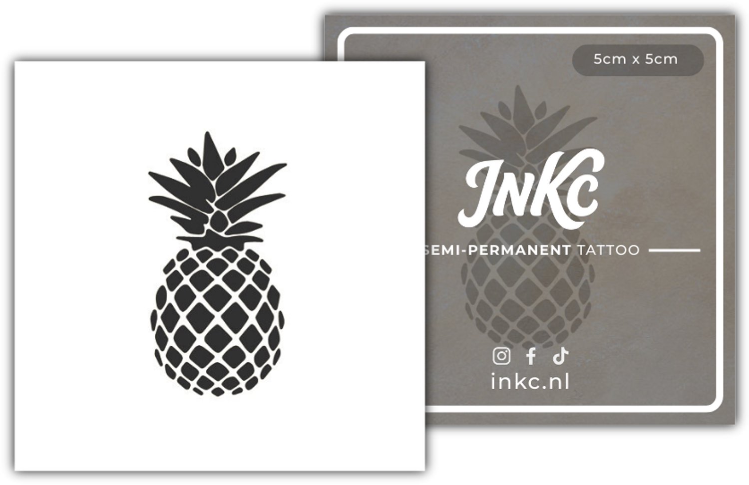 INKC - Tijdelijke Tattoo - Ananas - Nep Tattoo - Plak Tattoos - Blijft tot 2 weken - 5 x 5cm