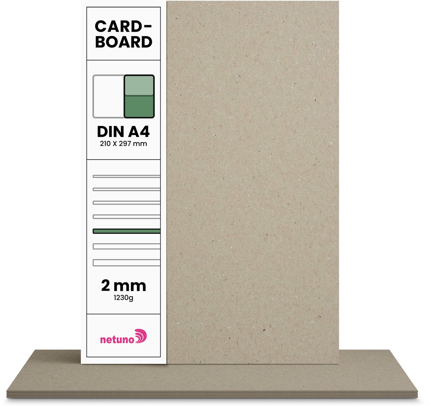 Karton papier - Grijs - A4 - 21 x 29,7 cm - 2mm - 1230 gram - 20 vellen - Netuno