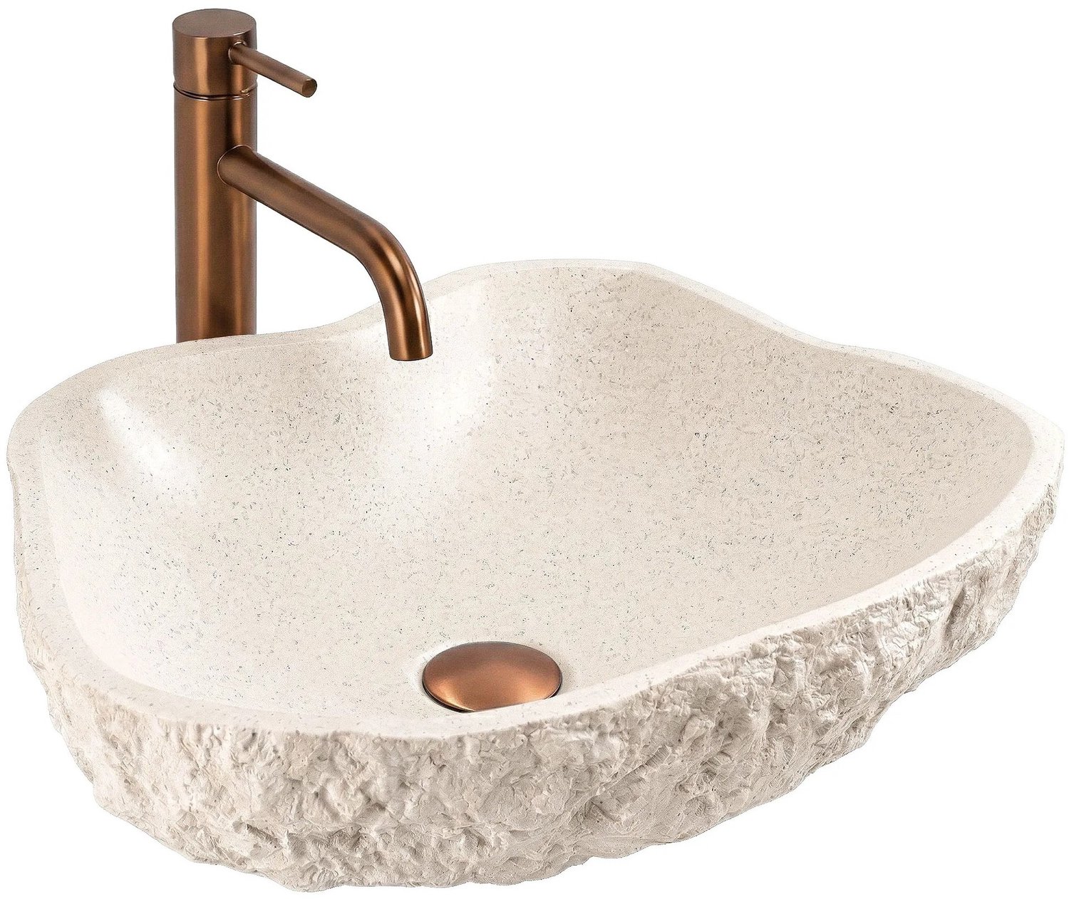 Rea - Wastafel Isla Warm Beige Beige, Steenimitatie, Asymmetrisch, Niet-Standaard - 49 x 37 x 14 cm