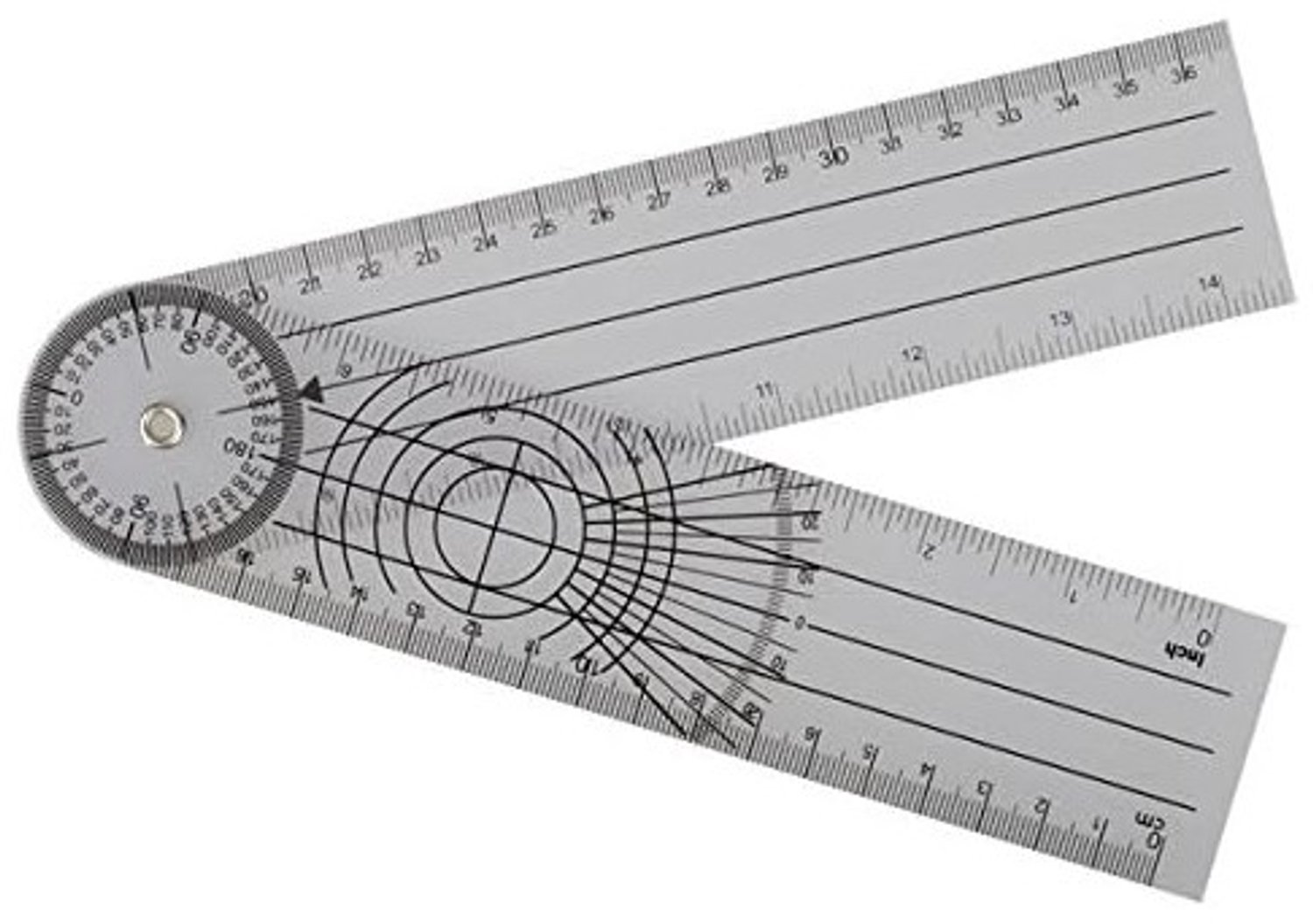 Professionele 360 Graden Goniometer - Transparant - 5 x 21,4 cm - Multiliniaal met Meeteenheden - Voor Medisch en Algemeen Gebruik