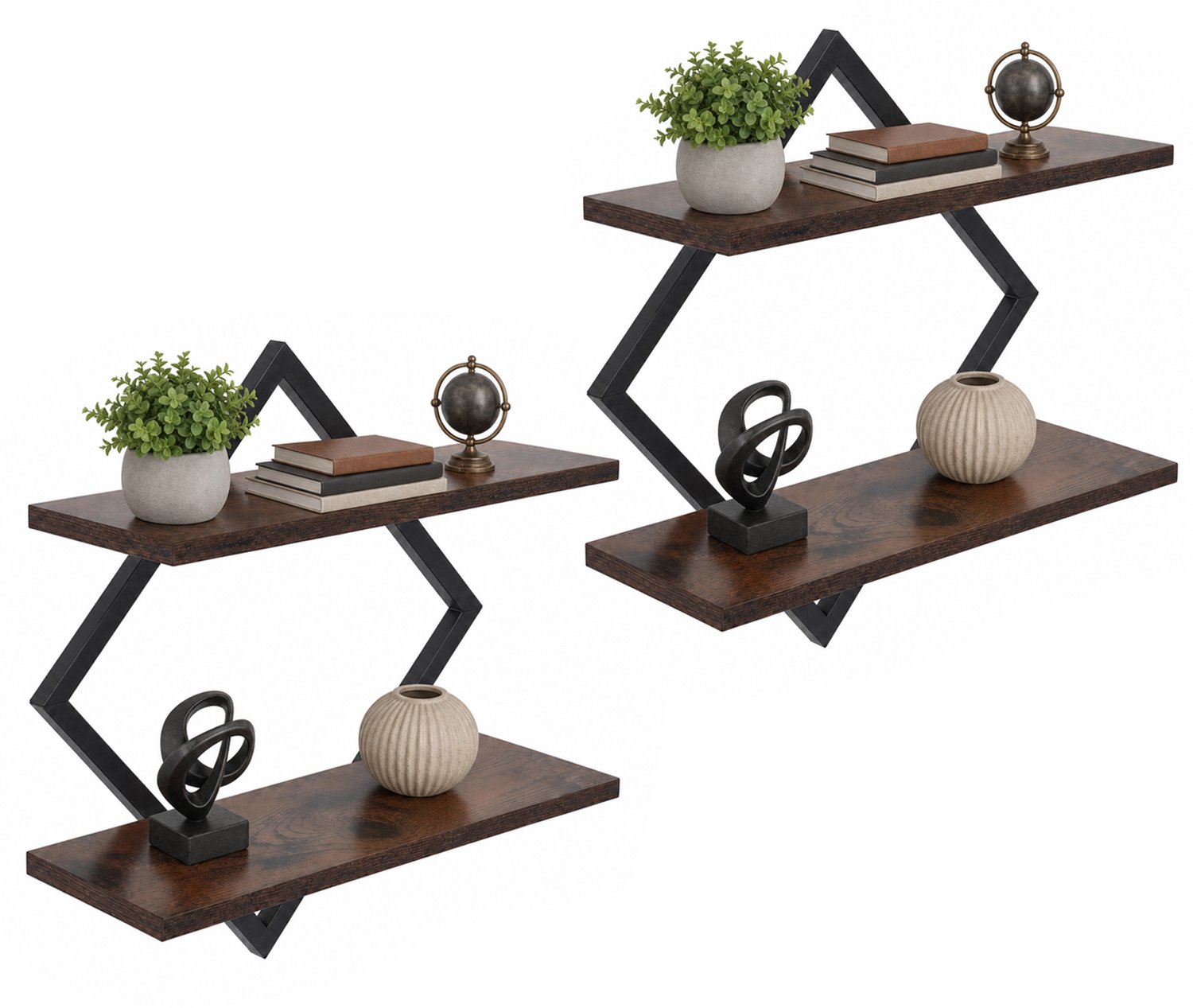 PIPIPOXER Wandplank - Zwevende - Wandrek - Boekenplank - set van 2 -voor woonkamer, slaapkamer, keuken - Hout - Bruin