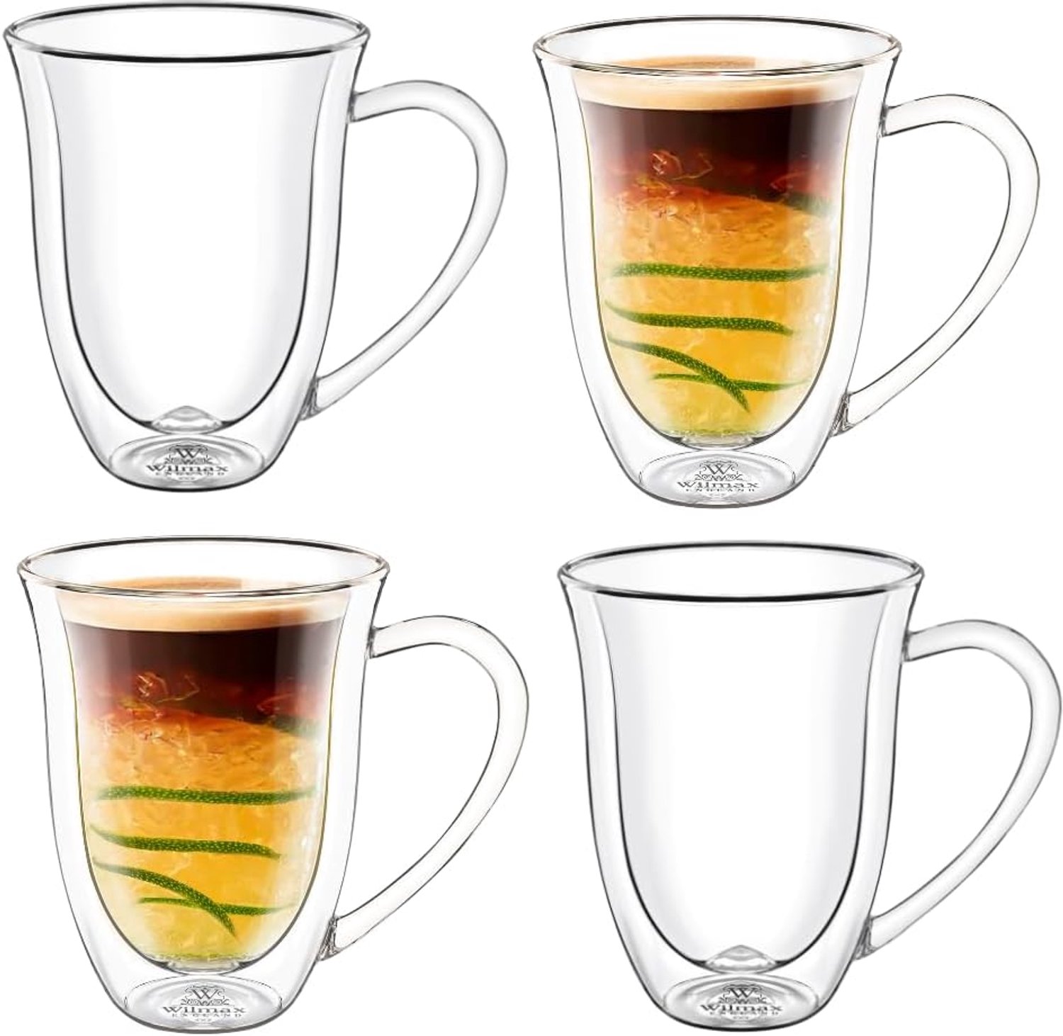 Wilmax Dubbelwandige Beker Borosilicaatglas 300ml Set van 4