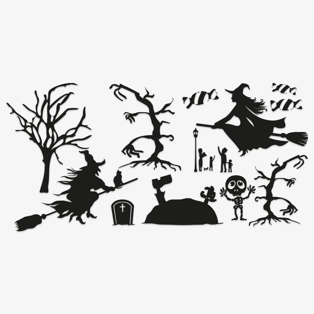 Halloween bomen raamsticker met heksen - Blauw - 30 x 60 cm