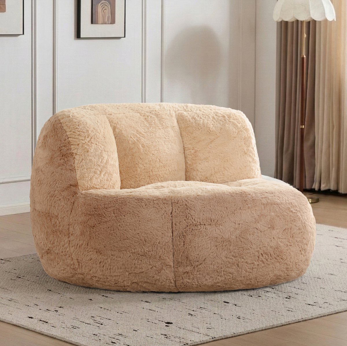 DESMIU Zitzak 106 x 110 x 77 Cm - Loungestoel Met Rugleuning, Antislip Bodem En Handgreep - Voor Binnen - Imitatiebont - Multicolor Bruin