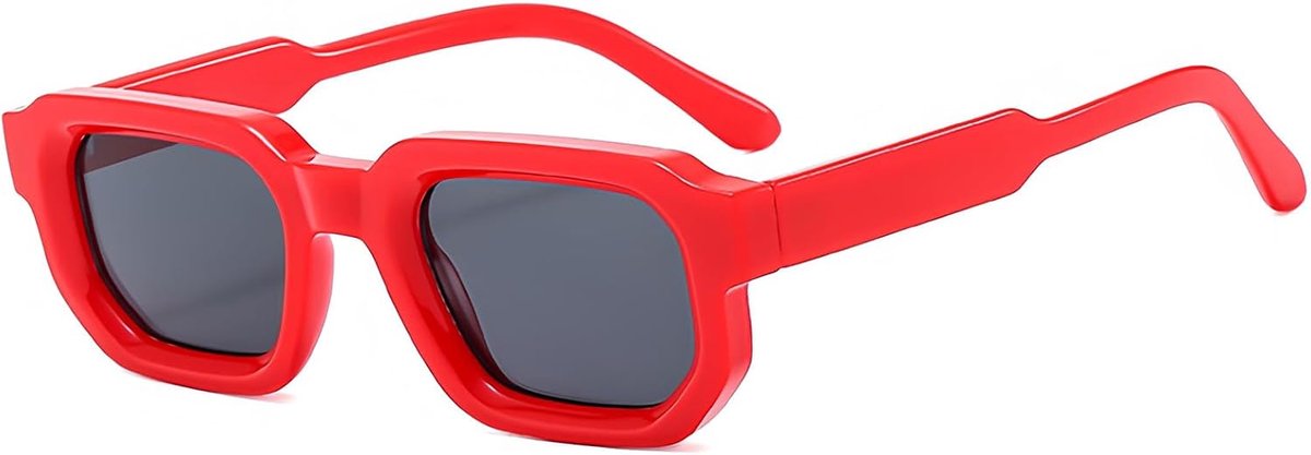 rechthoekige zonnebril voor dames en heren, retro zeshoekig, klein dik frame, getinte chunky bril