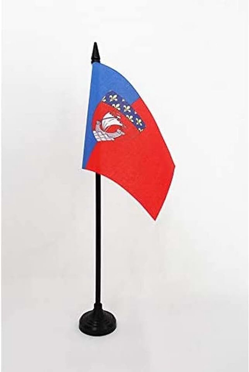 Tafelvlag Departement Parijs 15x10 cm Polyester 100D Plastic Voet | Binnengebruik bureauvlag gestikte afwerking met verstevigde randen met kunststof stok en kunststof voet 100D polyester