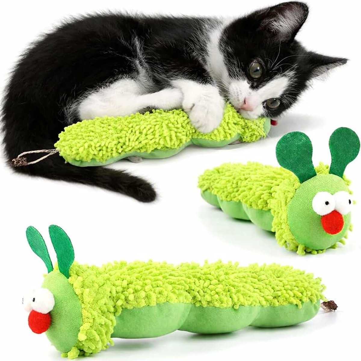 Kattengrasspeelgoed, pluche, chenillevorm, stimulerende texturen, zelfgebruik, tandhygiëne, activiteit, robuust kattenspeelgoed
