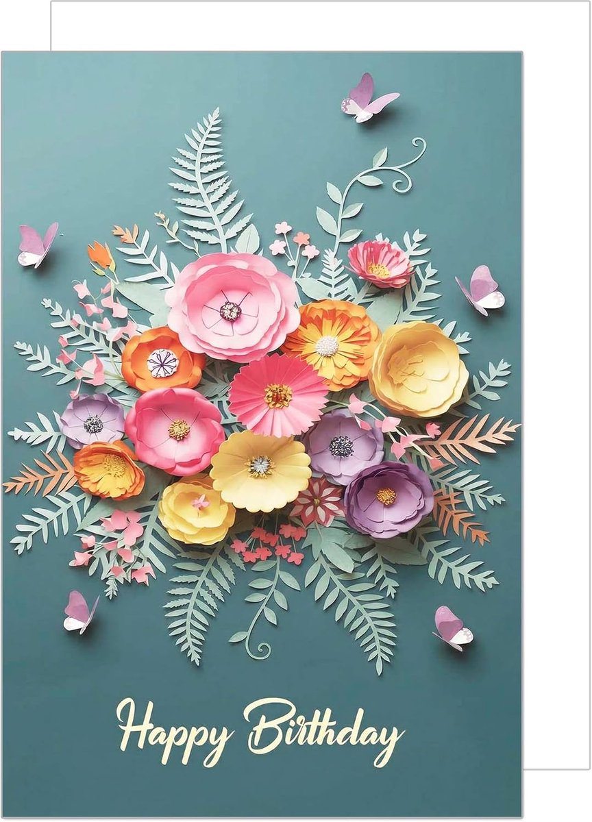 Seidel Premium XXL verjaardagskaart met envelop. Wenskaart formaat DIN A4 spreuk Engels Happy Birthday voor man vrouw bloemen (A4-G1008)