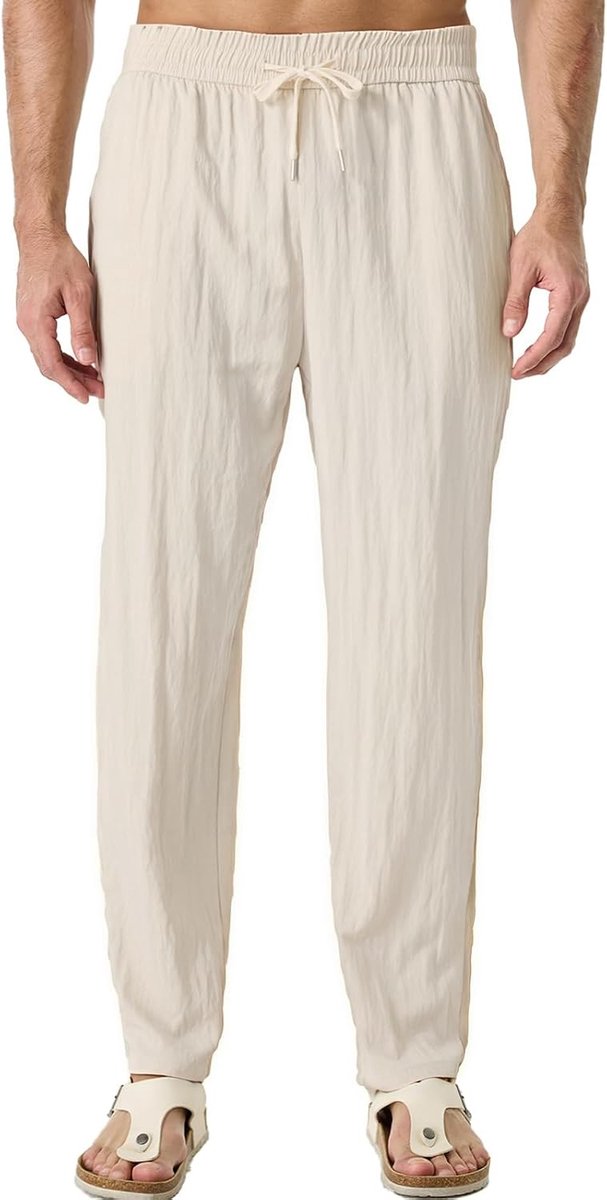 herenbroek, licht voor de zomer, losse pasvorm, vrijetijdsbroek met zakken, ideaal voor vakantie en strand, broek met trekkoord