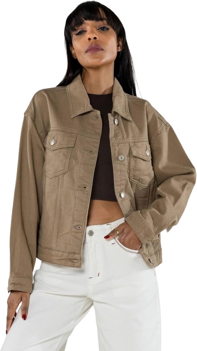 Carter Denim jas voor dames, recht spijkerjack met knoopsluiting, borstzakken en zijzakken, lichte overgangsjas in casual look