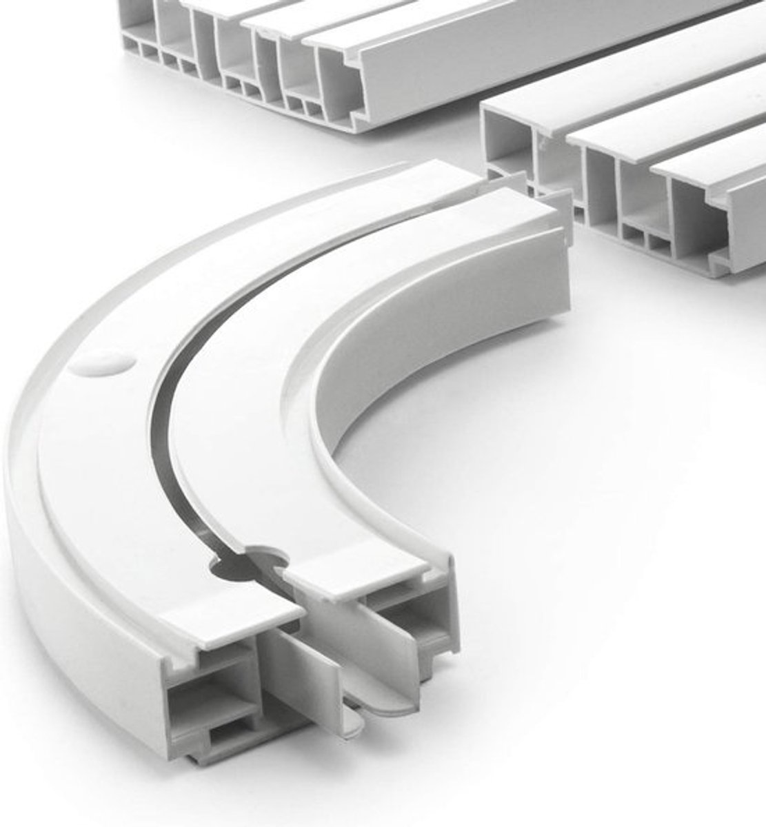 Gordijnrails en ronde bochtenset | 240 cm | PVC | 1-loops | wit | incl. bevestigingsmateriaal | 2,4 m (150 cm + 90 cm + connector) | gordijnrails