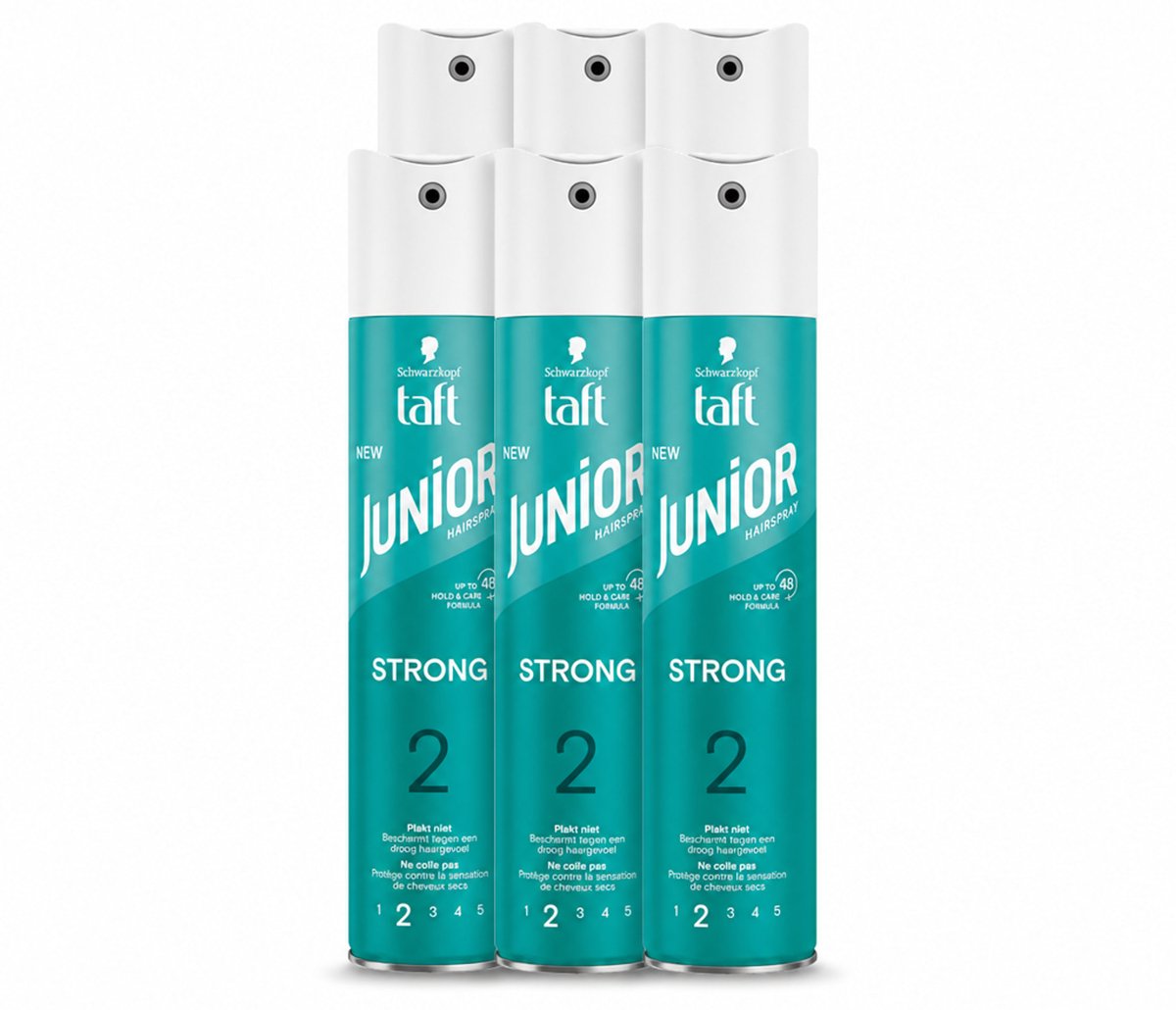 6 x Taft - Strong 2 - Junior Haarspray - Milde maar sterke fixatie - 250 ml - Voordeelverpakking - 6 stuks