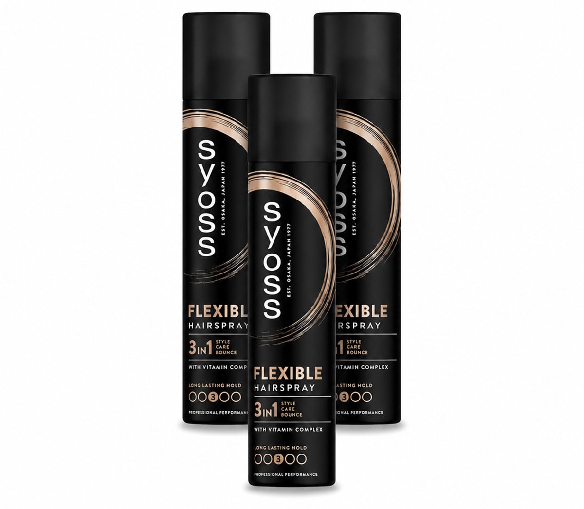 3 x Syoss - Hold & Flex - Haarspray - Flexibele Fixatie - 300 ml - Voordeelverpakking - 3 stuks