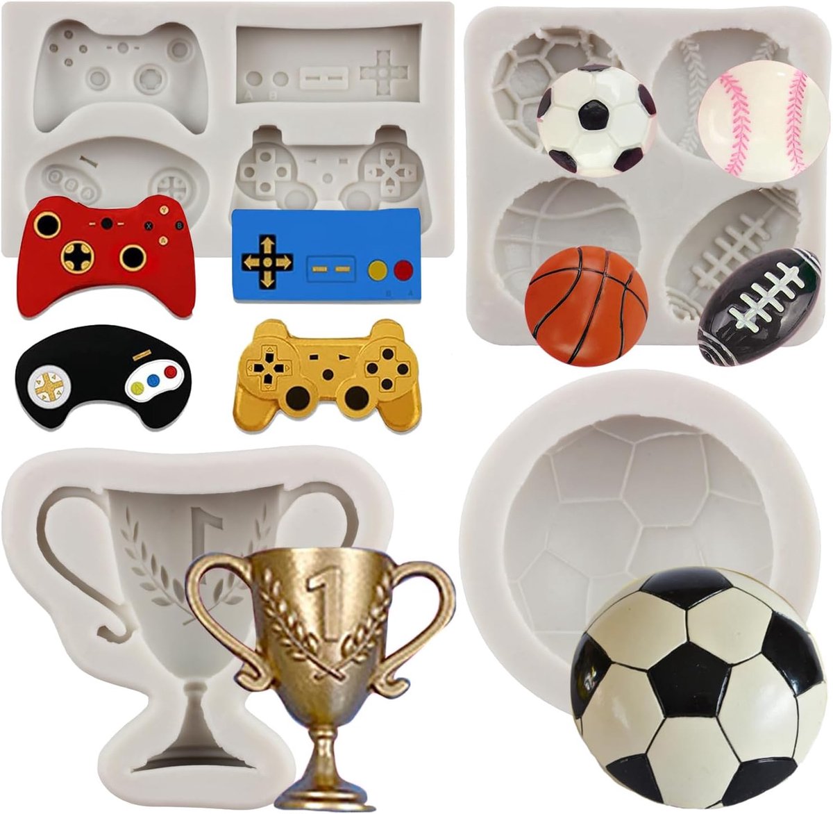Basketbal Baseball Rugby Siliconen Mal Game Controller Fondant Mould Trofee Chocolade Mould voor Suiker Cake Decoreren Cupcake Topper Snoep Polymeer Klei Gum Pasta Set van 4