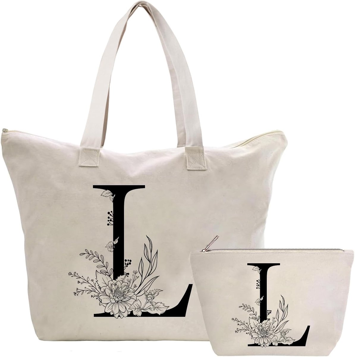Canvas tas met initialen voor dames, katoen, boodschappentas en make-uptas, cadeau-idee voor vrienden, collega's, moeder, cadeau voor verjaardag, bruiloft, Kerstmis