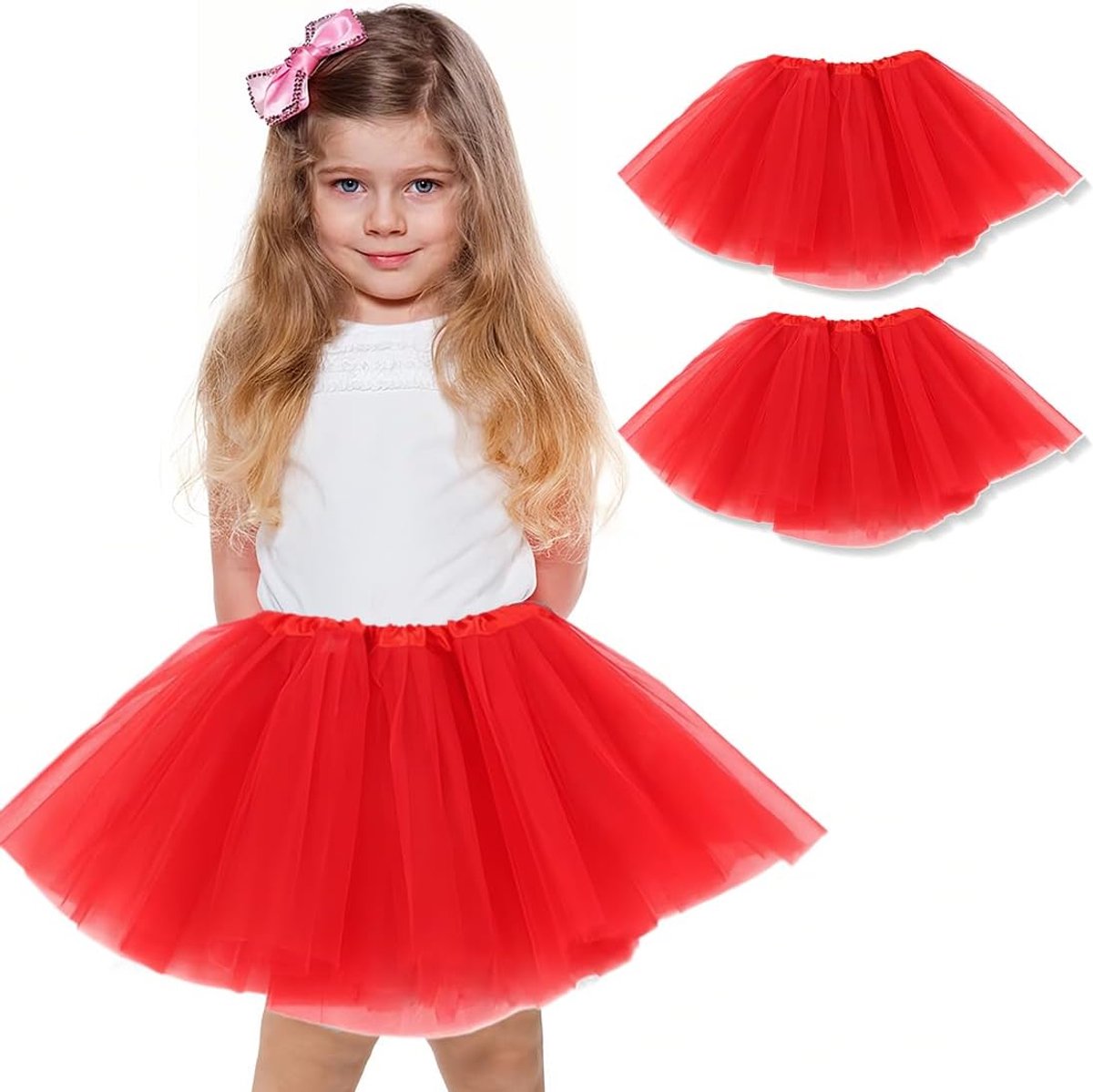 Set van 2 junior kinderen meisjes dansjurk jaren 80 Totem (rood, 3 lagen)