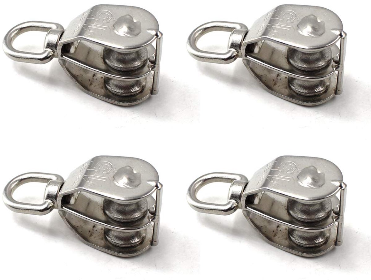 Touw Dubbele Pulley Blok 304 RVS Roller Pulley Lager Roller, M15, 4