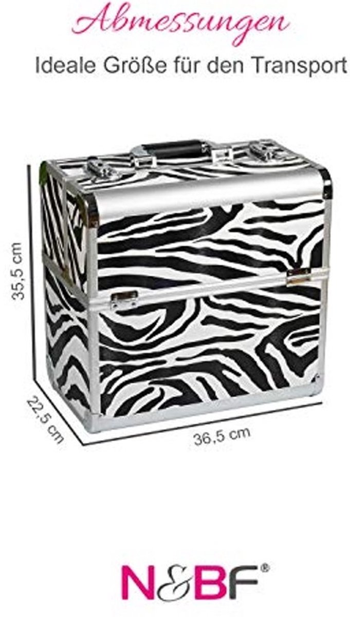 Professionele grote cosmeticakoffer met zebra design - Aluminium beautycase met veel opbergruimte