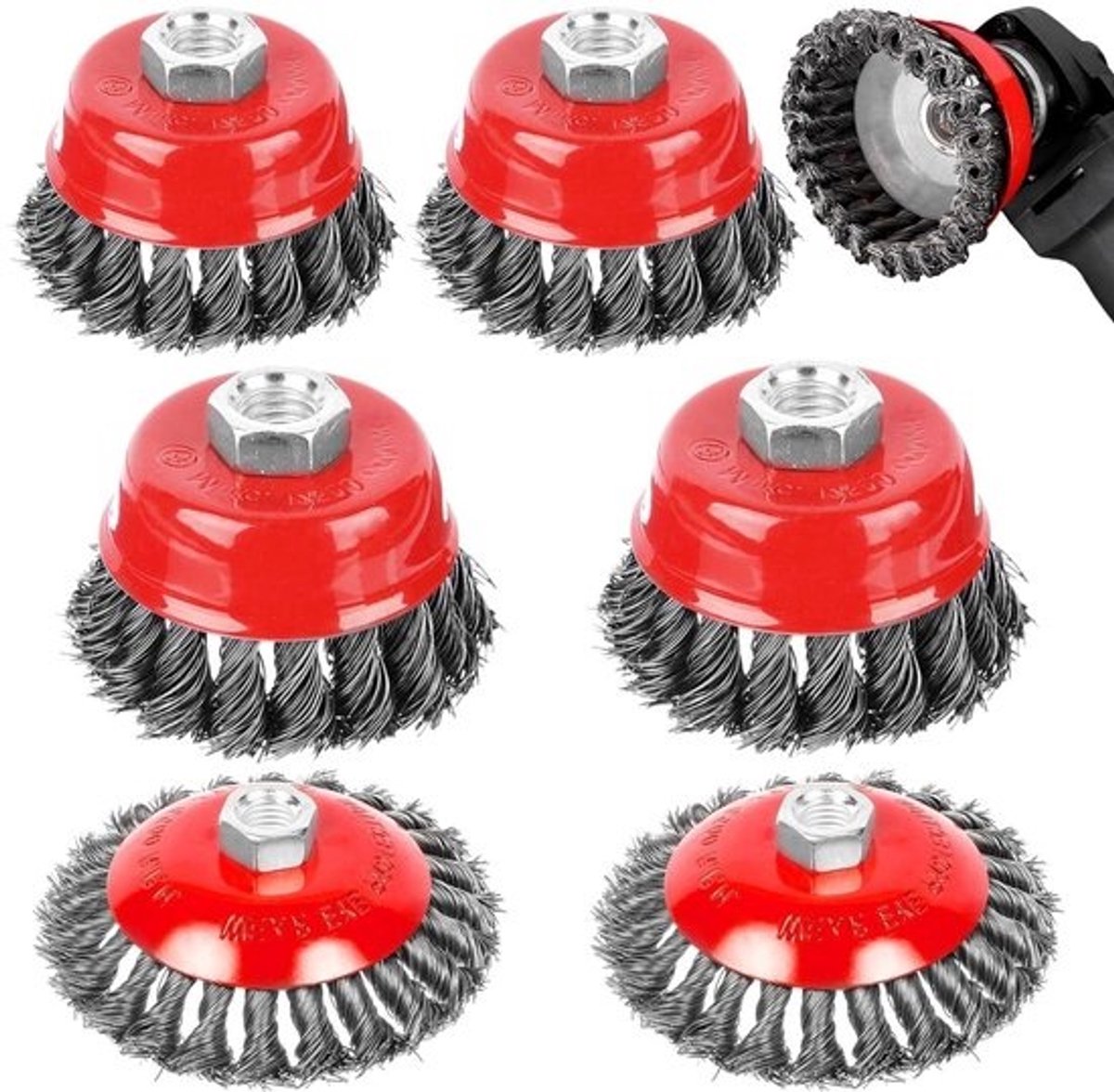 Set van 6 Hoekslijper Draadborstelset M14 Stalen Borstel Draadborstel voor Tuin - Accuschroevendraaier 75/100mm - Flex Potborstel Boor voor Onkruid en Mos