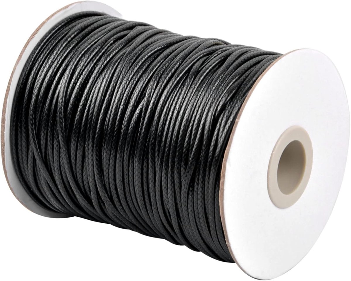 Katoenen koord, 100 m, 2 mm dik, gevlochten gevlochten touw voor het maken van sieraden, macramé, doe-het-zelf halsketting, armband, handwerk (zwart)