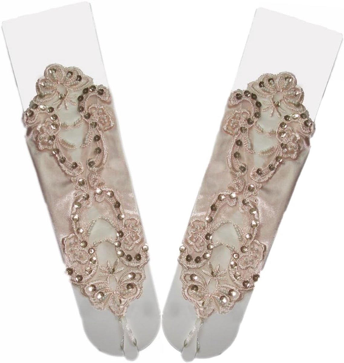 Handschoenen voor dames, elegante kanten satijnen handschoenen met pailletten, bruidshandschoenen, operahandschoenen, voor Halloween, banket, feest, bruiloft, eindexamenbal