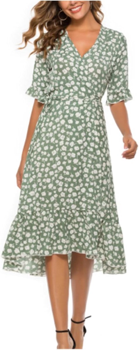 Print Ruches Jurk Met Grote Zoom Wikkelrok Lange Rok