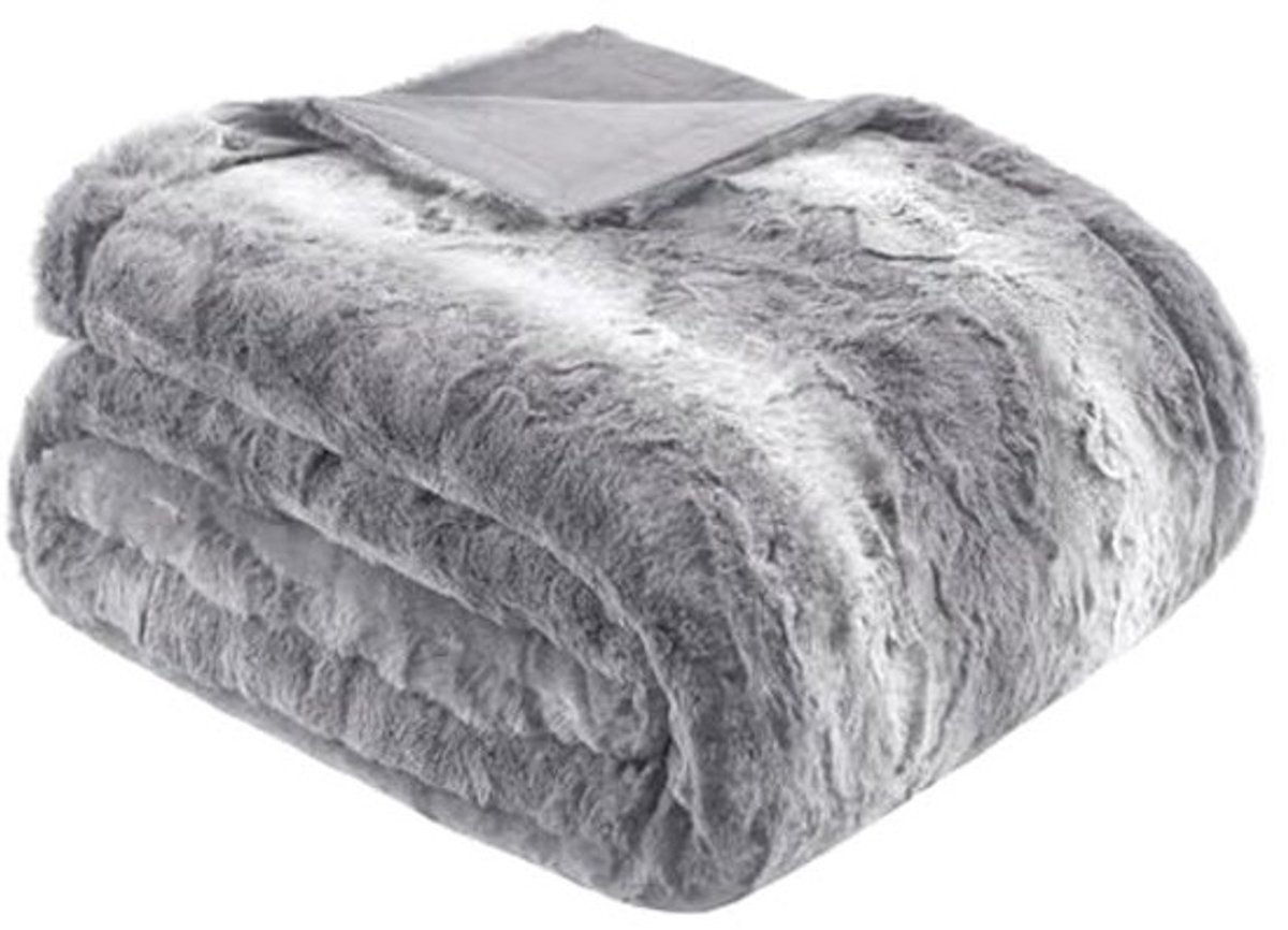 Luxe Faux Bont Oversized Bedthrow - Zacht en Gezellig voor Bed, Bank of Coach - Grijs 60x70
