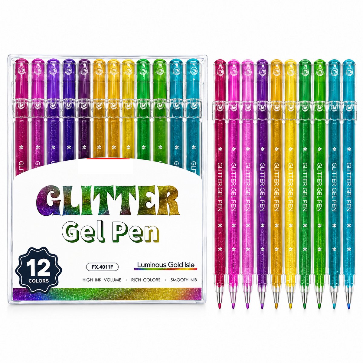 Casalora® Gelpennen 12 Kleuren – Glitter Gelpennen 0,8 mm – Kleurpennen voor Kinderen – Tekenen, Journaling & Handlettering – Grote Inhoud