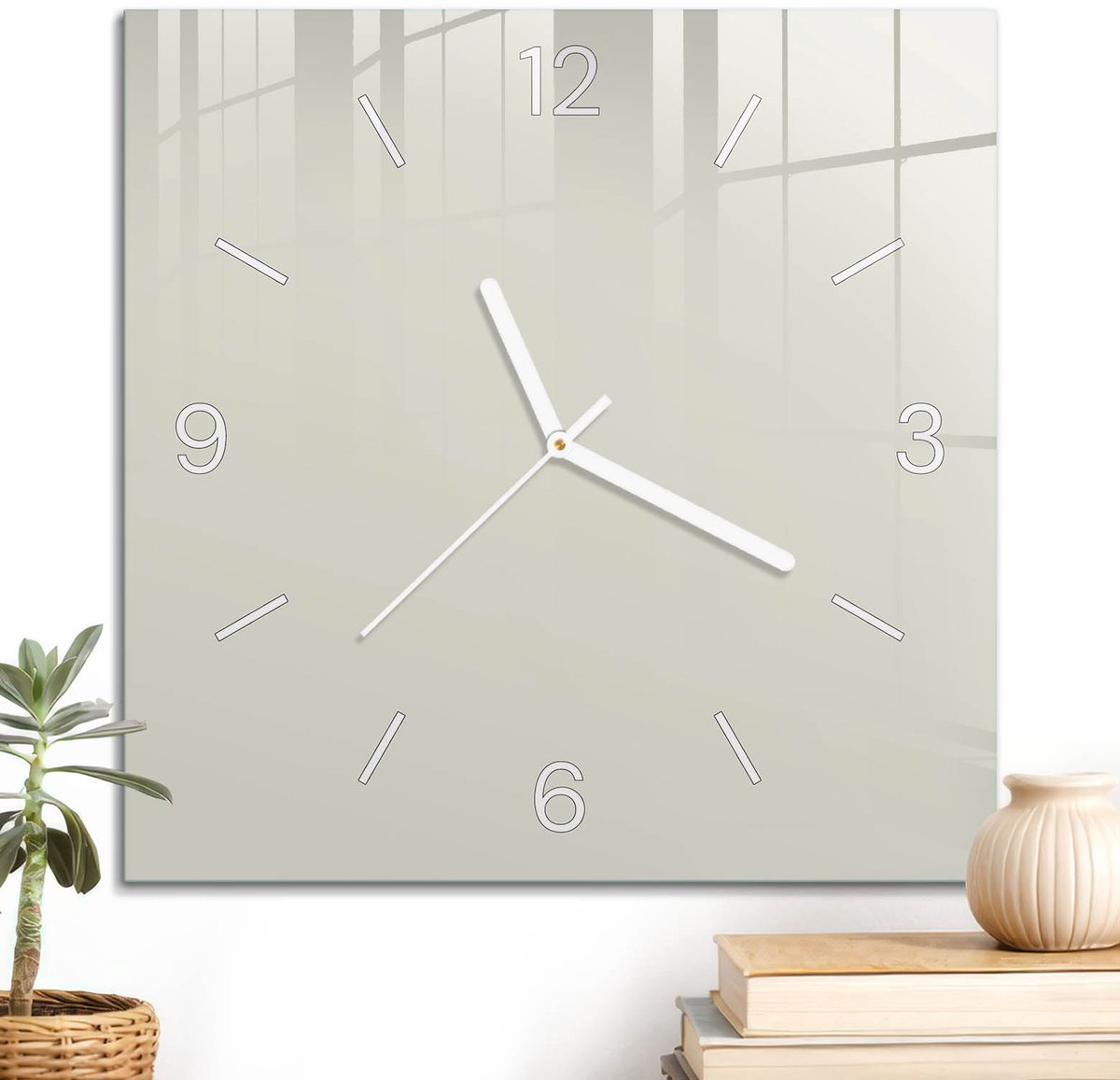 ArtPrintCave Romig Glazen Klok - 30x30 cm - Wandklok Vierkant - Crèmekleurige Steen Wandklok Keuken - Abstractie Unieke Klok - Witte Klokwijzers