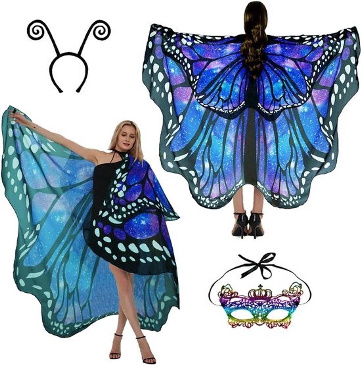 Vleermuiskostuum voor vrouwen - Met vleugels, cape en accessoires - Inclusief gezichtsmasker en hoofdband voor carnaval en feesten