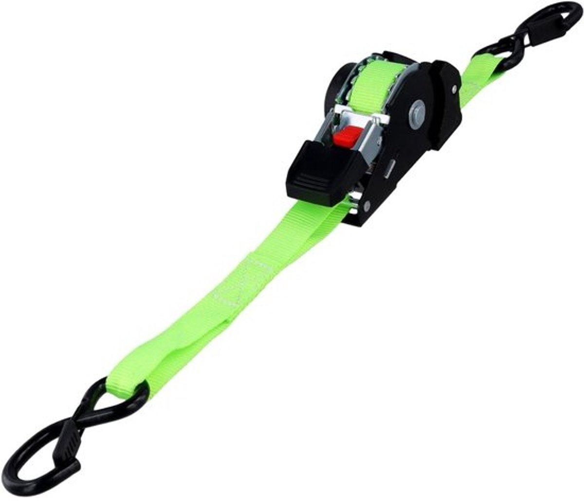 SnelShoppen - 25mm x 3m automatische spanband met ratel en haak - 340kg spanband met oprolfunctie voor motorfiets, kajak en fiets