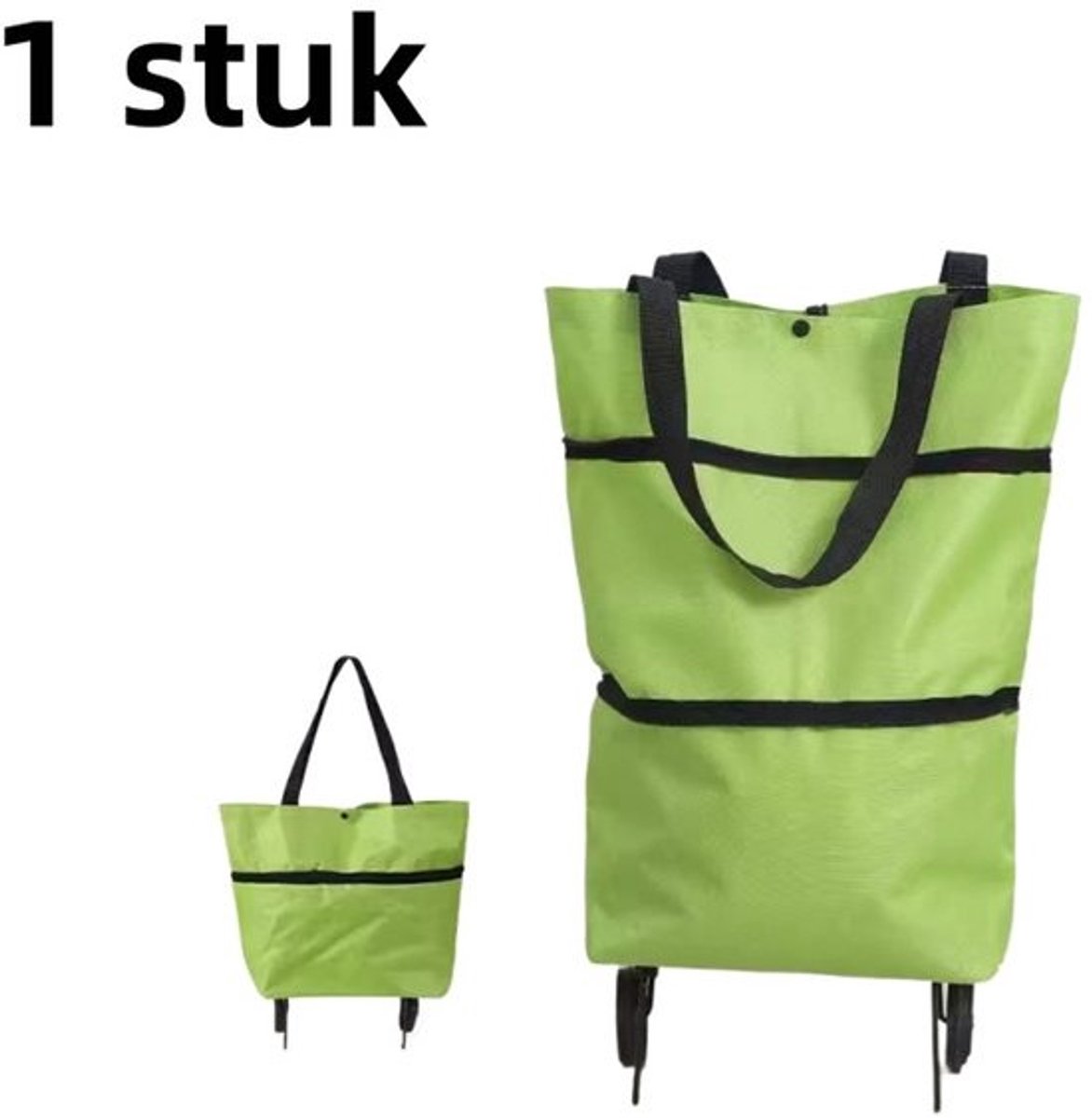 Opvouwbare winkelwagen - Boodschappentas - met wielen - Voor boodschappen doen - 2-in-1-functie - 48 x 41 x 14 cm - Fluorescerend groen