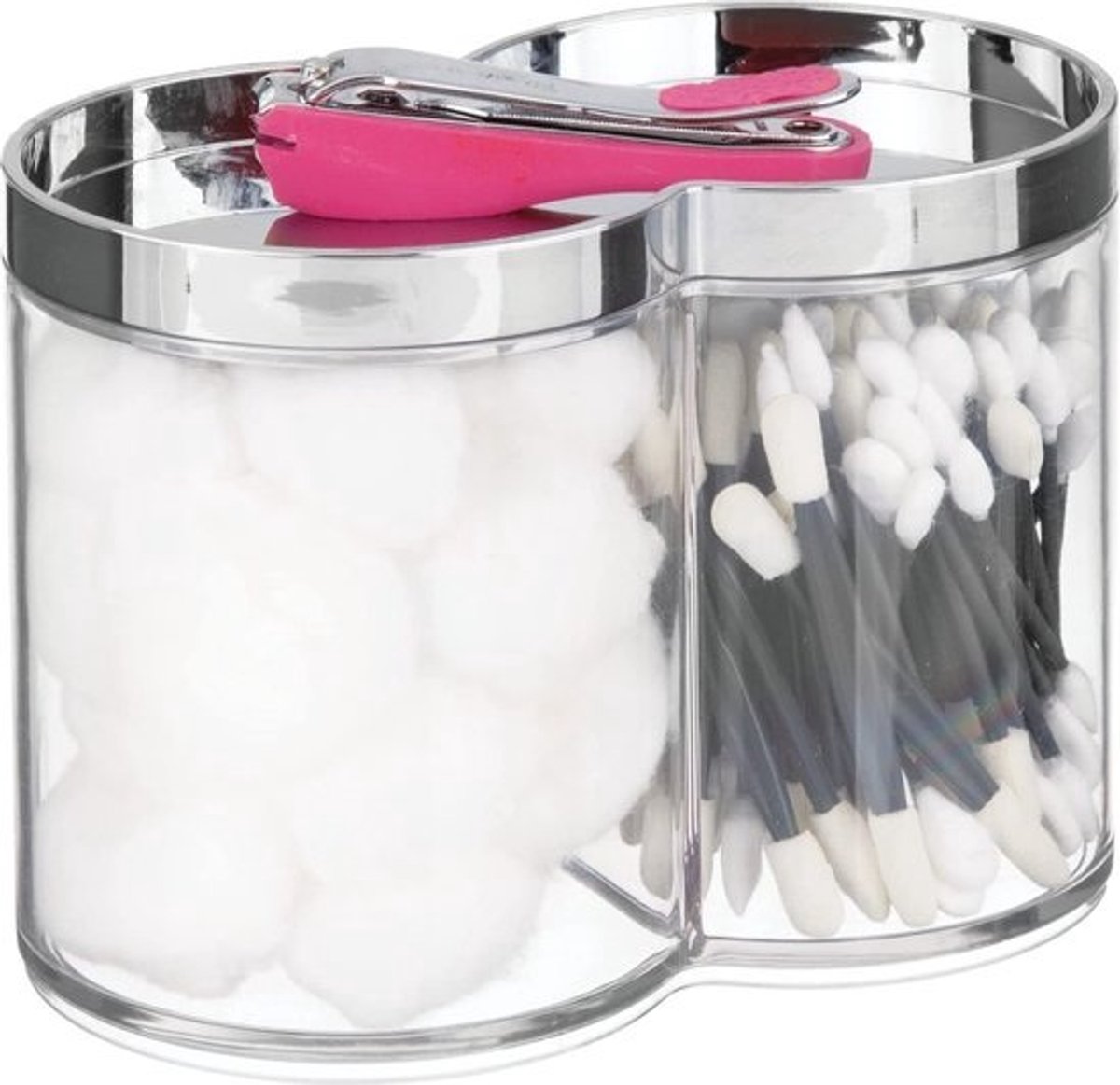 mDesign - Wattenpotten - Voor badkamer en elders in huis - Bergruimte voor make-up, watten en badzout - Veelzijdig - plastic - gescheiden - Doorzichtig - chroom