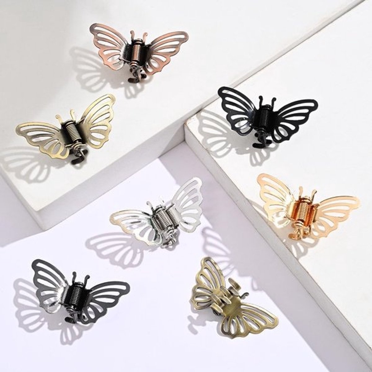 Set van 10 Mini Vlinder Haarclips - Metalen Haarclips met Antislip Handvat voor Dames en Meisjes - Ideaal voor Haarstyling en Accessoires in Rood
