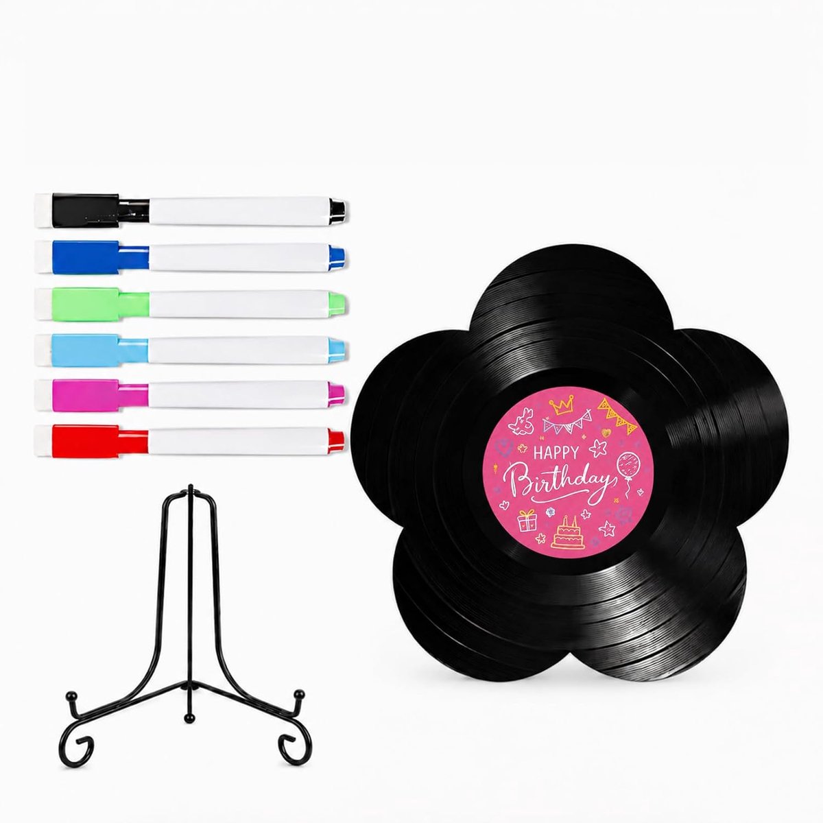 Acrylgrammofoonplaat DIY-decoset met standaard en pennen