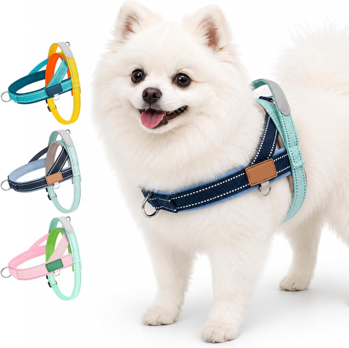 Hondenharnas, zacht, reflecterend, ademend, lichtgewicht puppyharnas met handvat, verstelbaar hondenharnas met clip aan de voorkant voor extra kleine en kleine, middelgrote honden