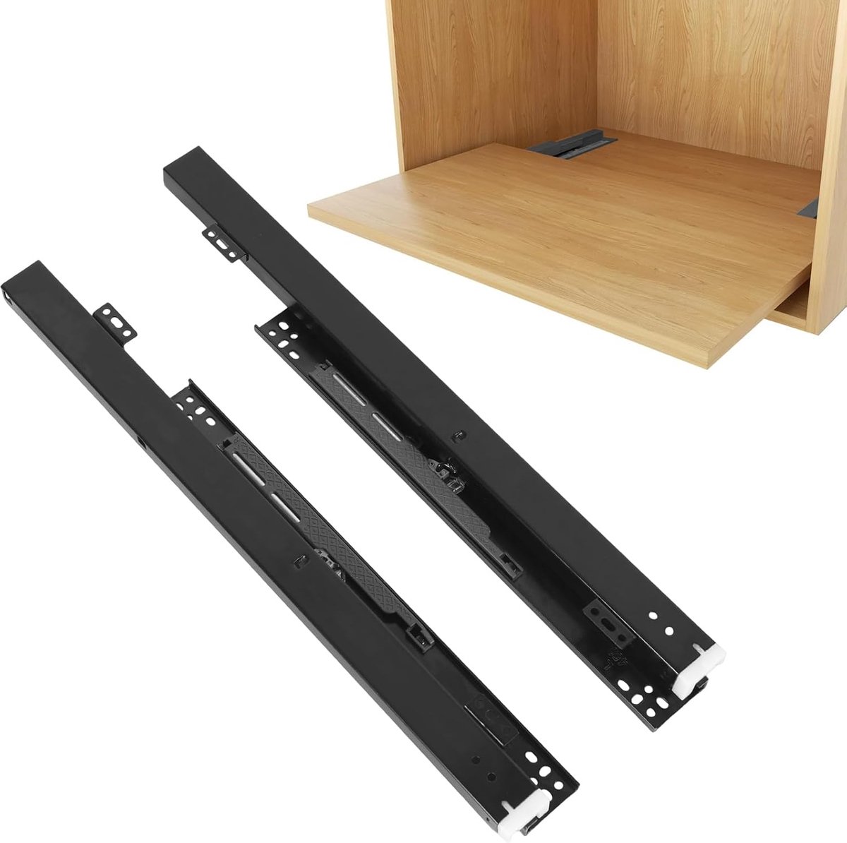 Vloermontage, ladegeleiding, 1 paar ondervloergeleiders, ladegeleiders, volledig uittrekbaar, verborgen softclose, geruisloze glijrails, telescopische rails (zwart, 10 inch 250 mm)
