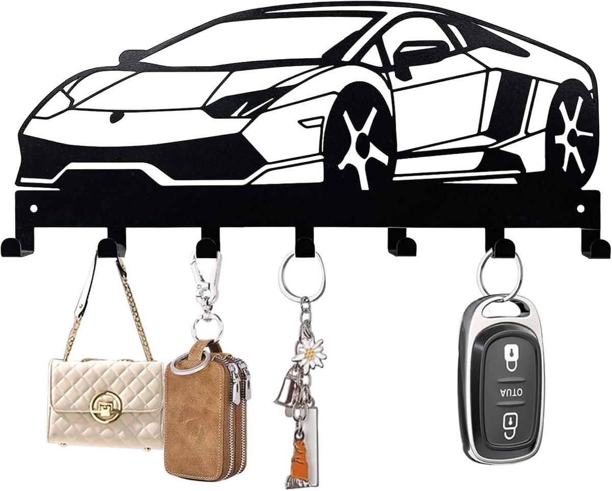 Sleutelhouder, sleutelbord met 7 haken, sleutelorganizer wand zwart, sleutelhouder voor wandhaken decor, key holder, multifunctionele haken voor hal, kantoor, keuken