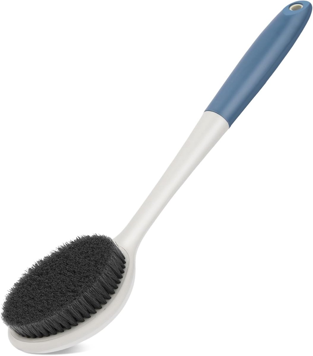 Surlees Rugborstel voor douche 43 cm | Lichaamsborstel voor nat en droog borstelen | Exfoliërende lichaamsscrubber en rugschrobber | Doucheborstel met lange steel (blauw, Scrub Force 4-6)
