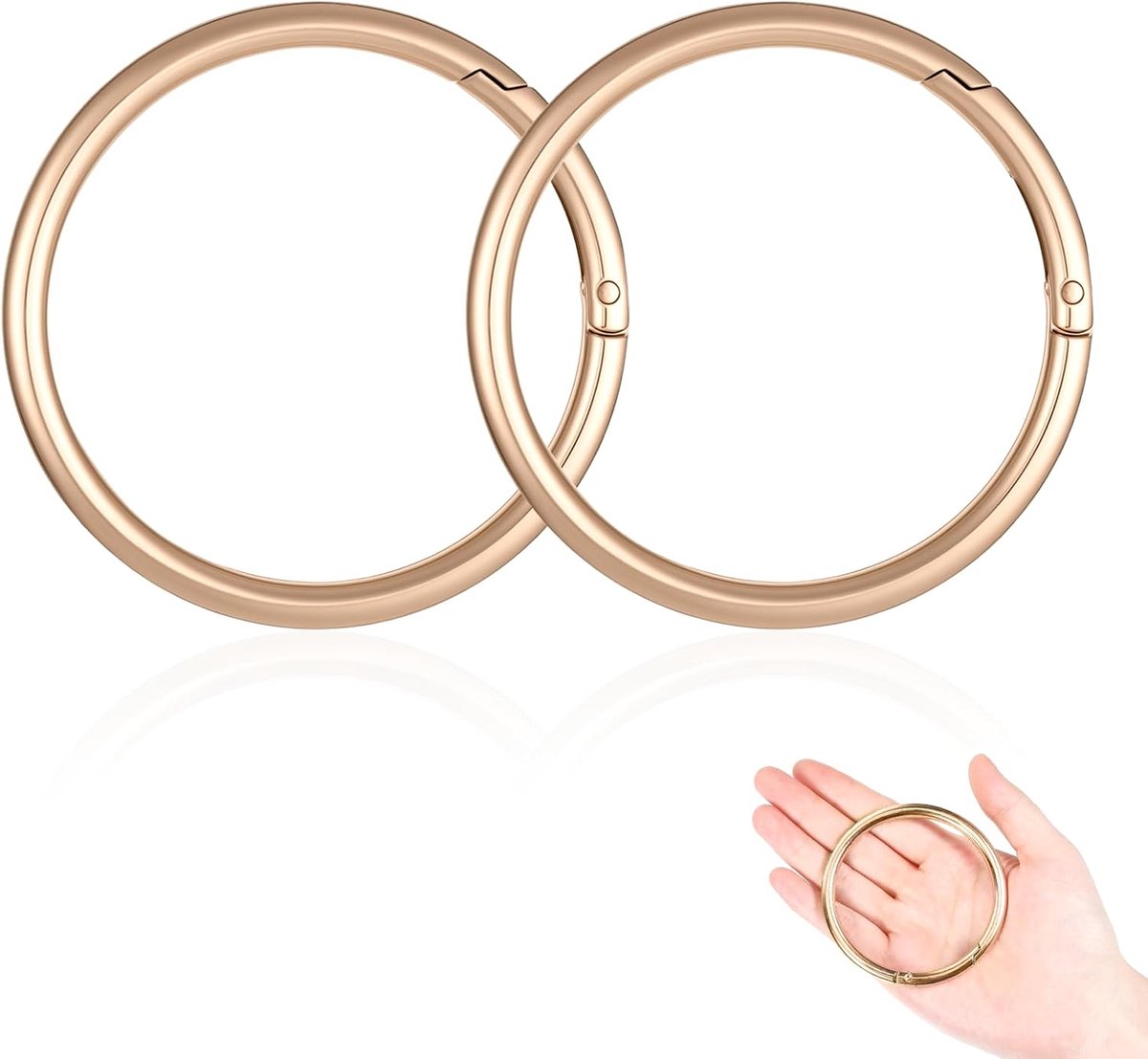 2 stuks grote karabijnhaken, 75 mm buitendiameter karabijnhaak, rond, van zinklegering, grote sleutelring, geschikt voor sleutelhangers, handtassen, wandeltassen, doe-het-zelf knutselwerk, goud