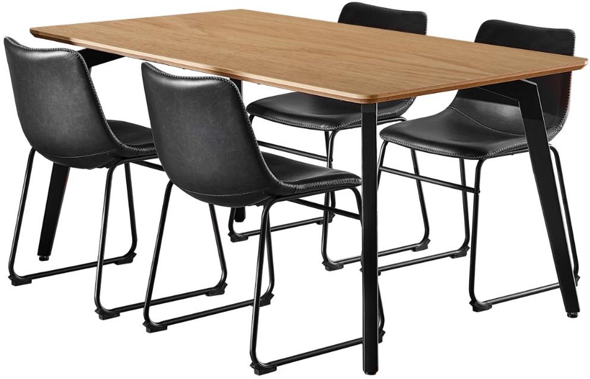 Giga Living Eetkamerset Harvey Eiken PU Zwart 160cm - Giga Living Naturel