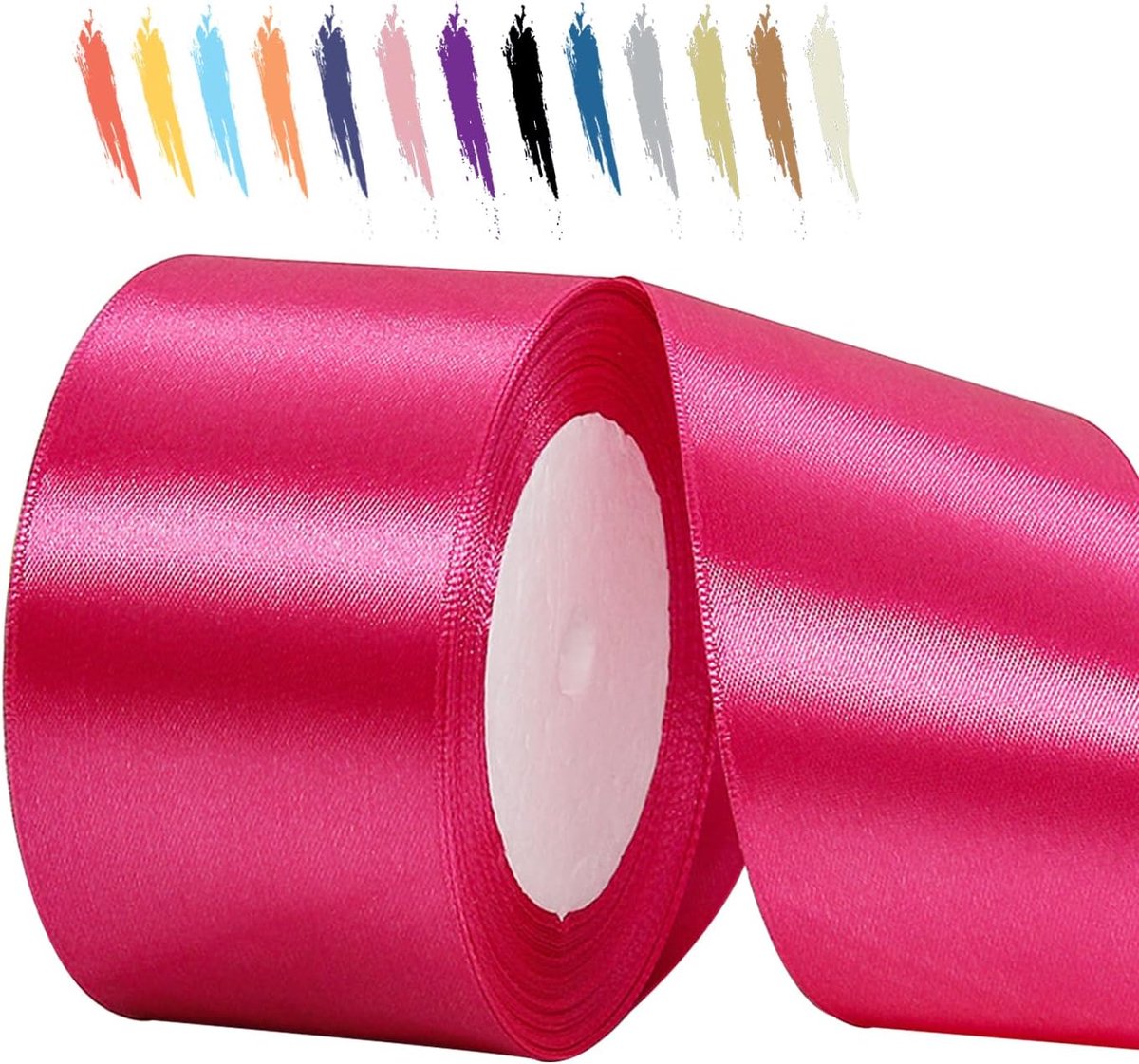50 mm roze rood satijnen lint voor geschenkverpakkingen, 23 m polyester linten voor boeketten, ballonnen, naaien, strikken, cake, voor bruiloft/verjaardag/kerst/feest
