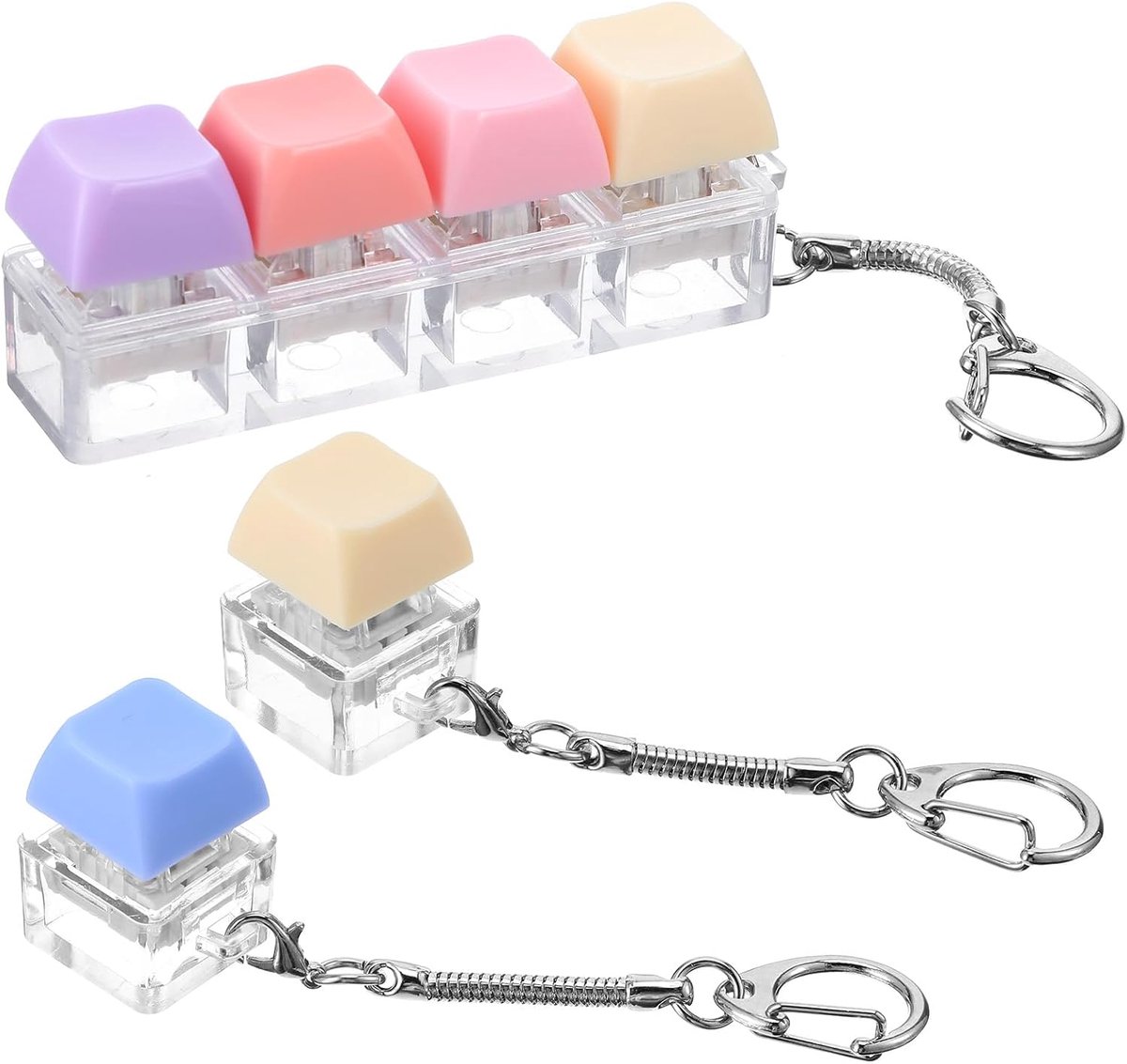 3 stuks fidget-sleutelhangers, kleurrijk fidget-toetsenbord, clicker, decompressiesleutelhanger, keycaps, fidget-speelgoed voor decompressie voor mannen en vrouwen