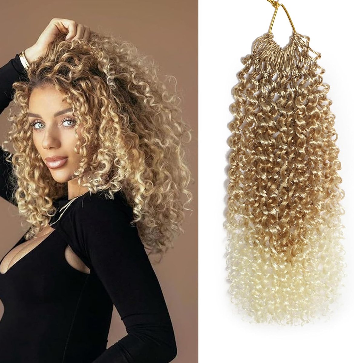 Looped Micro Kinky Curly Crochet Hair 8 Packs 12 Inch Yanky Twist Crochet Hair Kinky Twist Synthetic Wavy Curly Crochet Hair Extensions for Black Women (T27/613, 8packs 12inch)