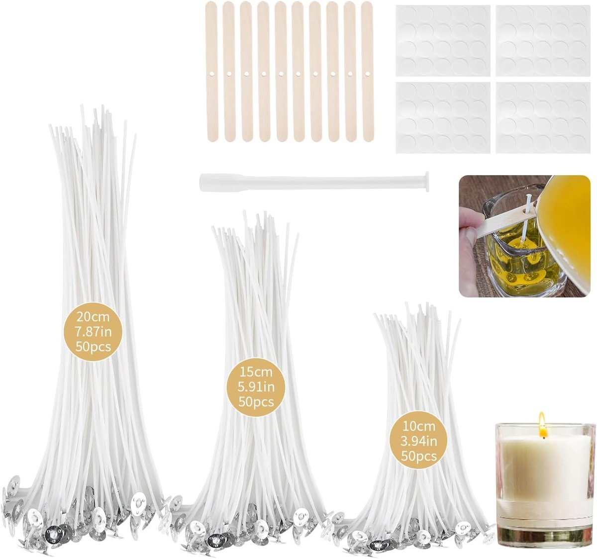 Lonten voor kaarsen, lonten voor het gieten van kaarsen, doe-het-zelf kaarsen, olielampen aromatherapie, drie lengtes (10/15/20 cm)